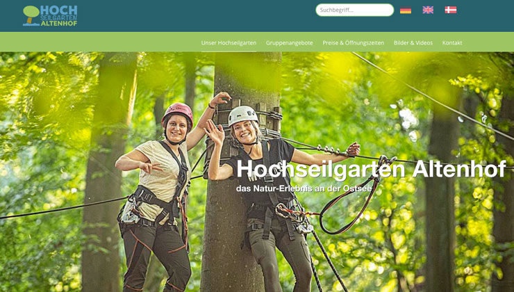 Ansicht der Webseite "Hochseilgarten Altenhof"